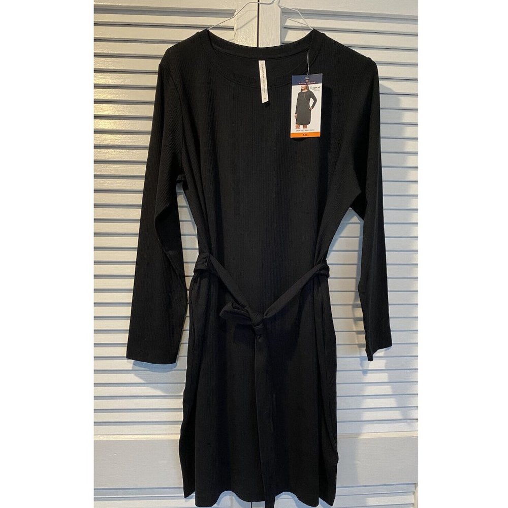 NWoT Modern Ambition Women Long Sleeve TieWaist Shirtdress Black Sz L $100 8D131